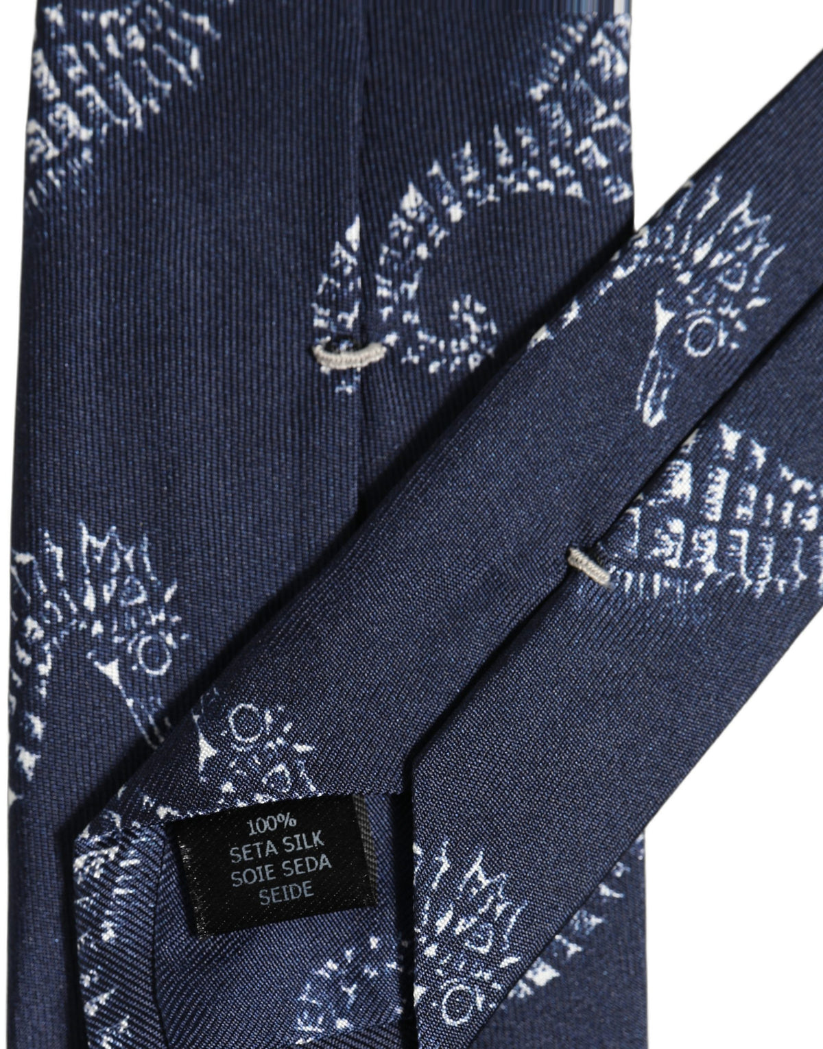 Dolce & Gabbana Dunkelblaue Seidenkrawatte mit Seepferdchen-Print zum Selbstbinden