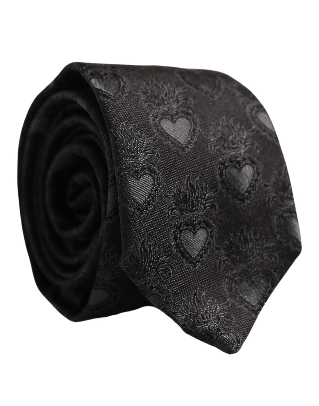 Dolce & Gabbana Herren Schwarze Seidenkrawatte mit Heiligem Herzen zum Binden