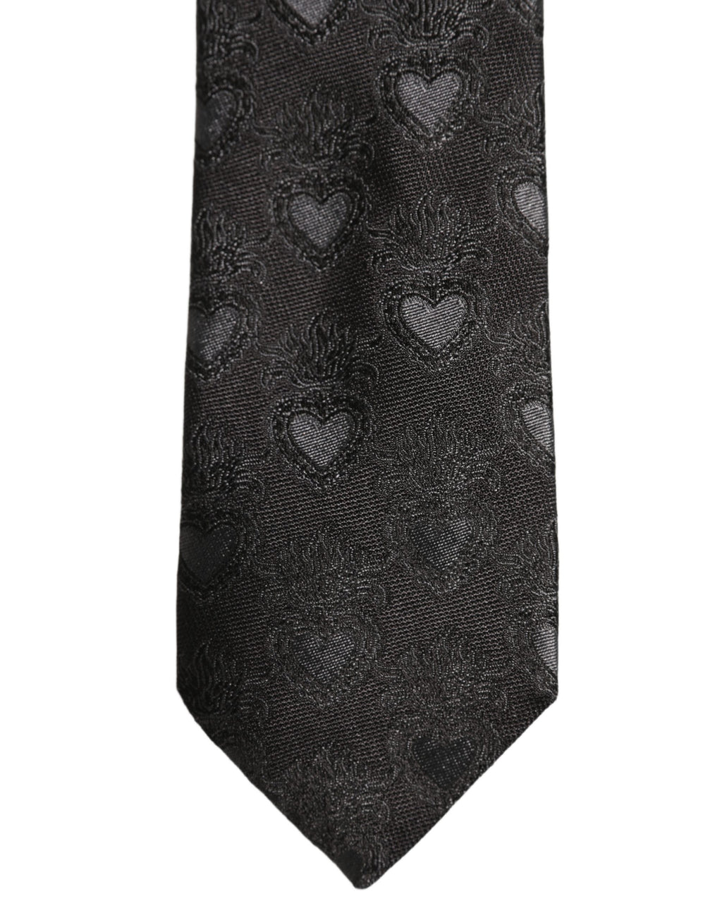 Dolce & Gabbana Herren Schwarze Seidenkrawatte mit Heiligem Herzen zum Binden
