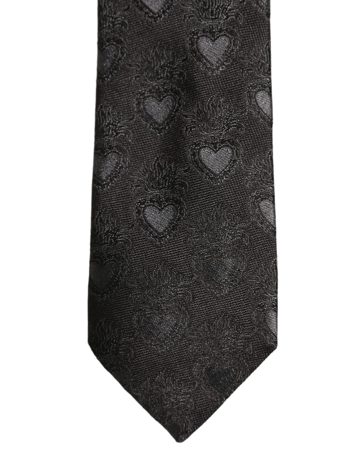 Dolce & Gabbana Herren Schwarze Seidenkrawatte mit Heiligem Herzen zum Binden