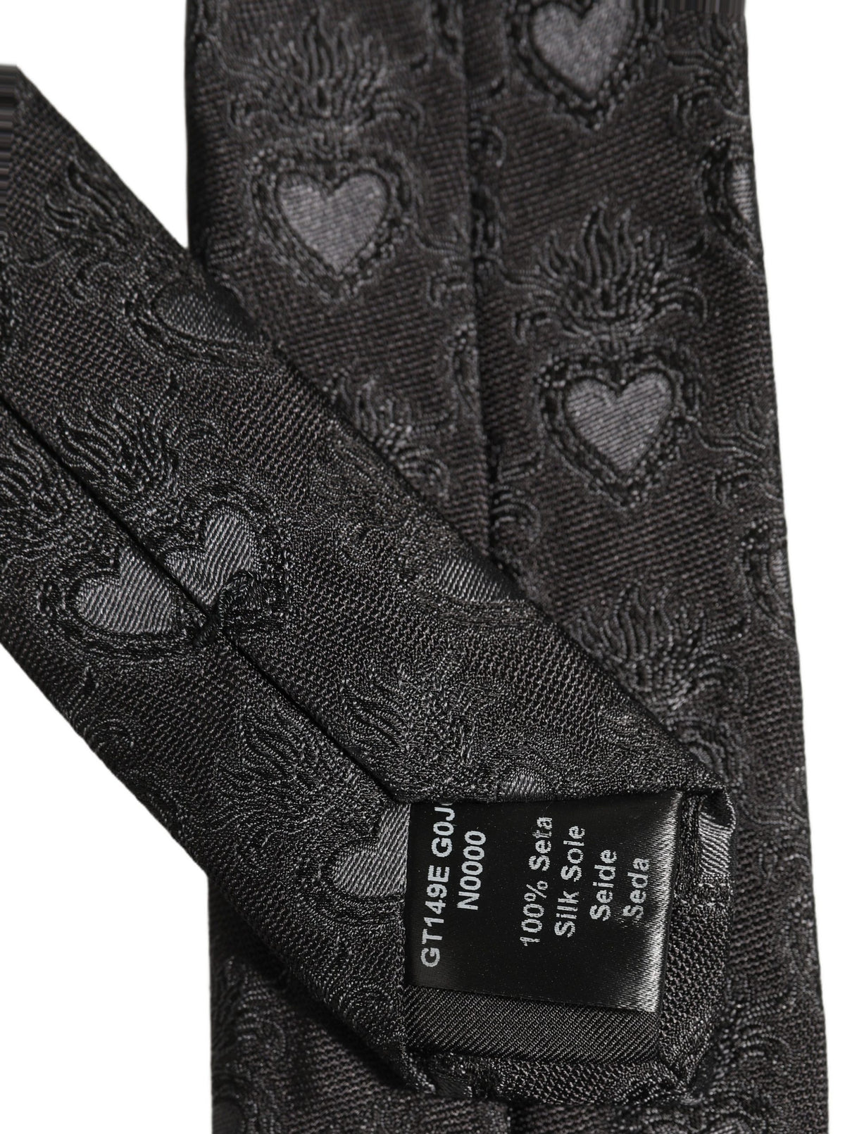 Dolce & Gabbana Herren Schwarze Seidenkrawatte mit Heiligem Herzen zum Binden