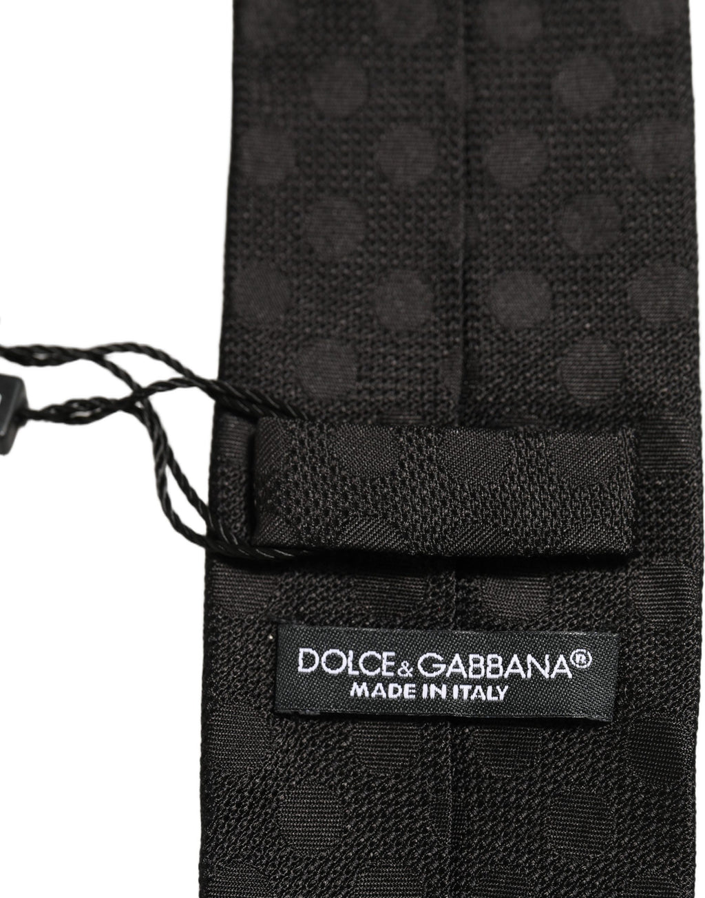 Dolce & Gabbana Schwarze Krawatte aus gepunktetem Jacquard-Seide mit verstellbarem Halsband zum Binden
