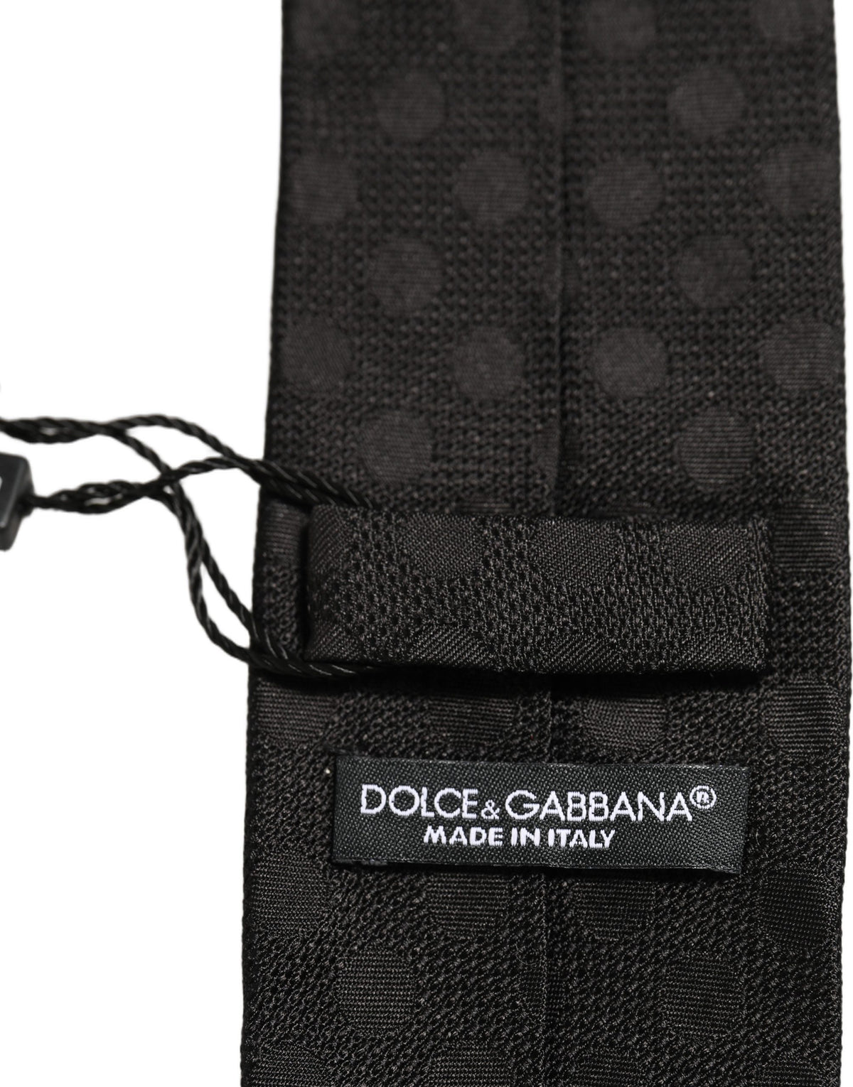 Dolce & Gabbana Schwarze Krawatte aus gepunktetem Jacquard-Seide mit verstellbarem Halsband zum Binden