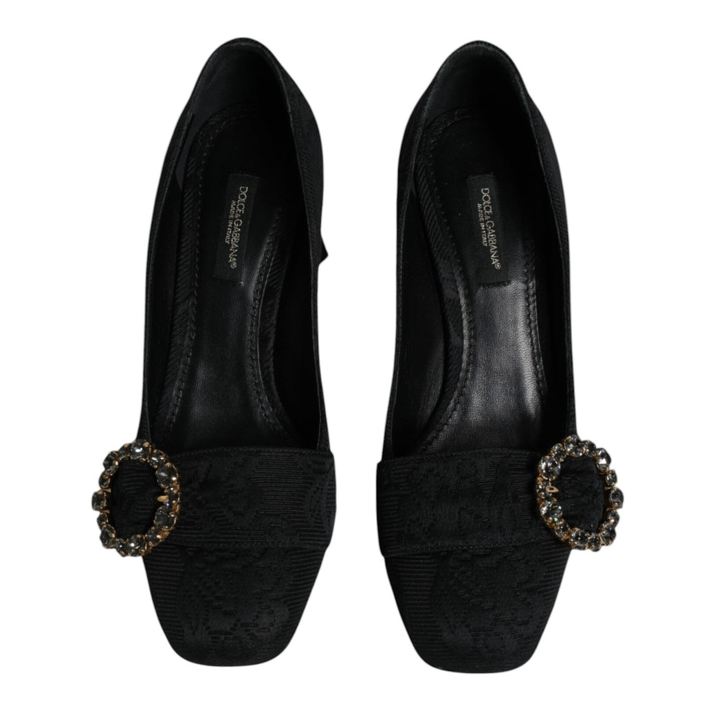 Dolce & Gabbana Black Brocade Crystals Heels Pumps Shoes