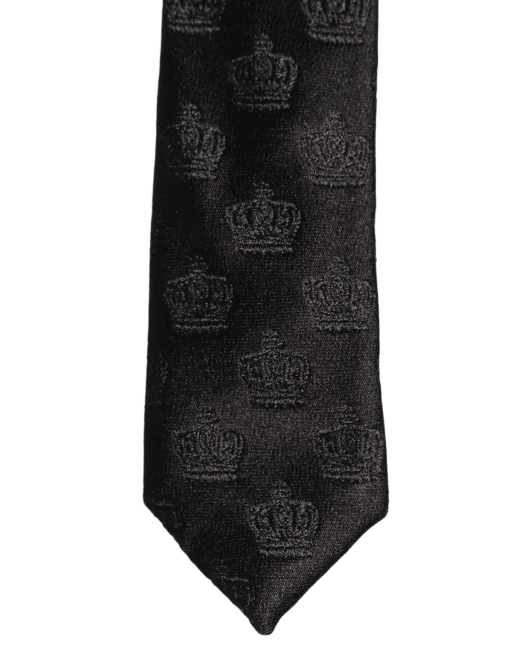 Dolce & Gabbana Men Black Crown Pattern Silk Adjustable Tied Necktie Tie