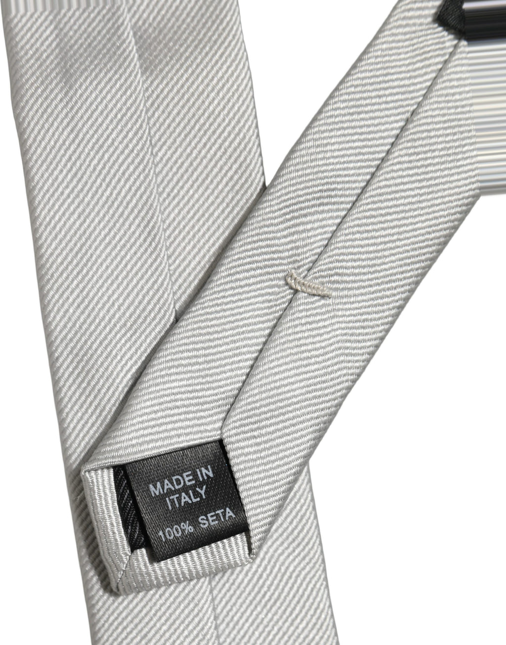 Dolce & Gabbana Men Light Gray Textured Silk Adjustable Tied Necktie Tie