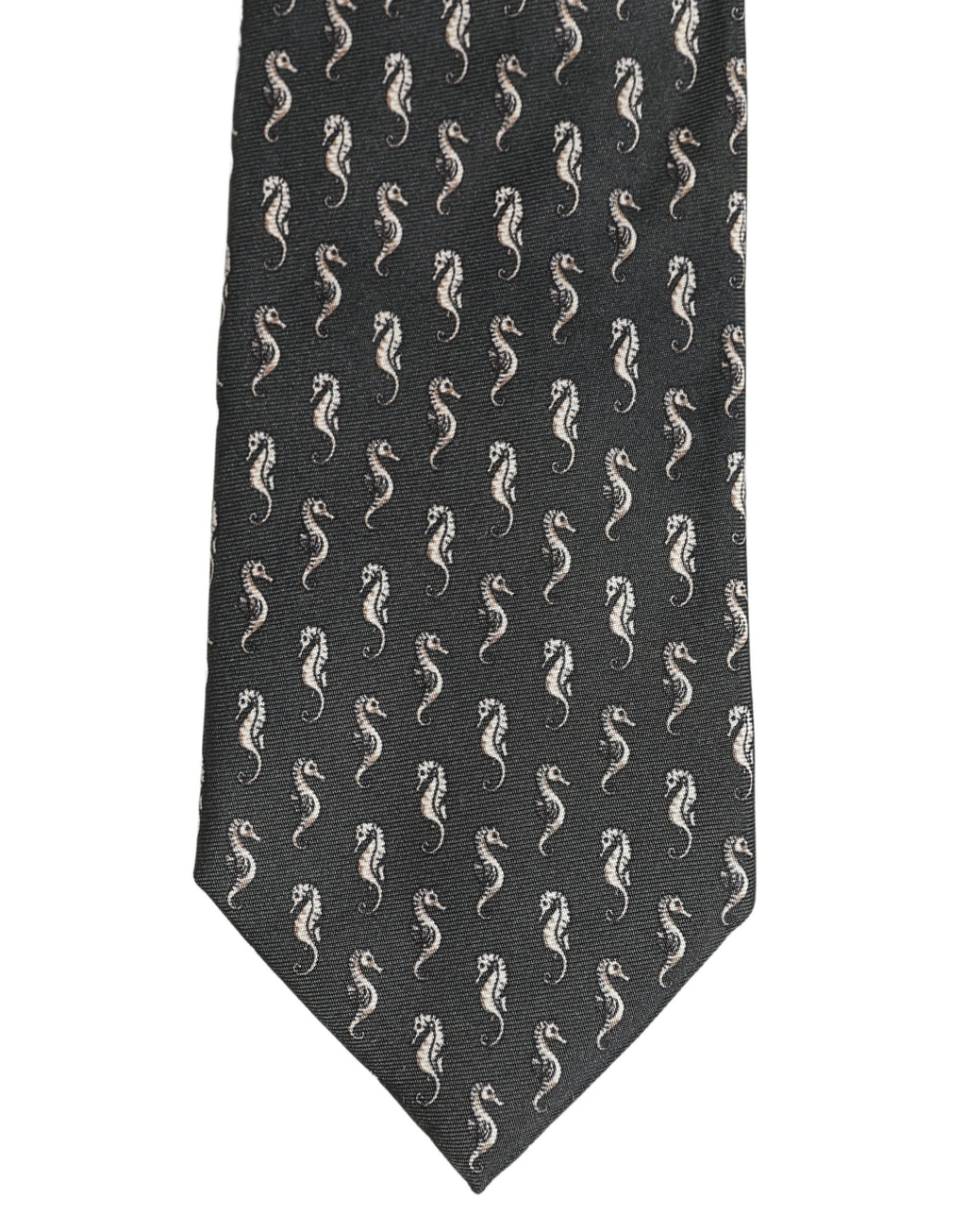 Dolce & Gabbana Herren schwarze Seidenkrawatte mit Seepferdchen-Muster zum Binden