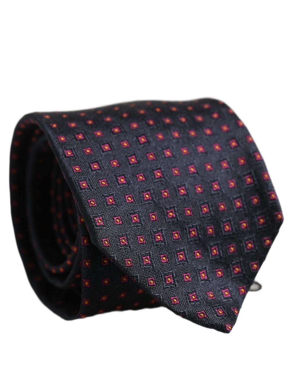 Dolce & Gabbana Men Dark Blue Geometric Silk Adjustable Tied Necktie Tie