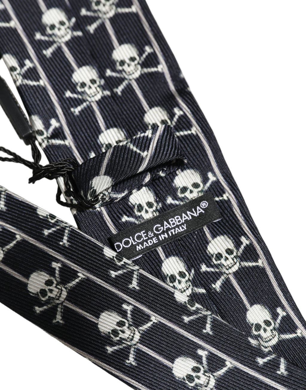 Dolce & Gabbana Herren Schwarzes Seiden-Krawatte mit Totenkopfmotiv verstellbar zum Binden