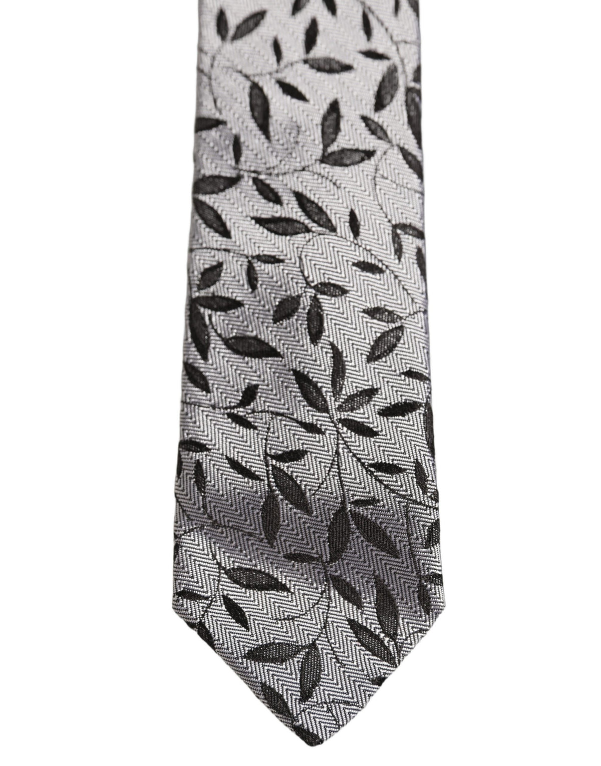 Dolce & Gabbana Herren Krawatte aus grauer Seide mit Blattmuster und verstellbarem Knoten