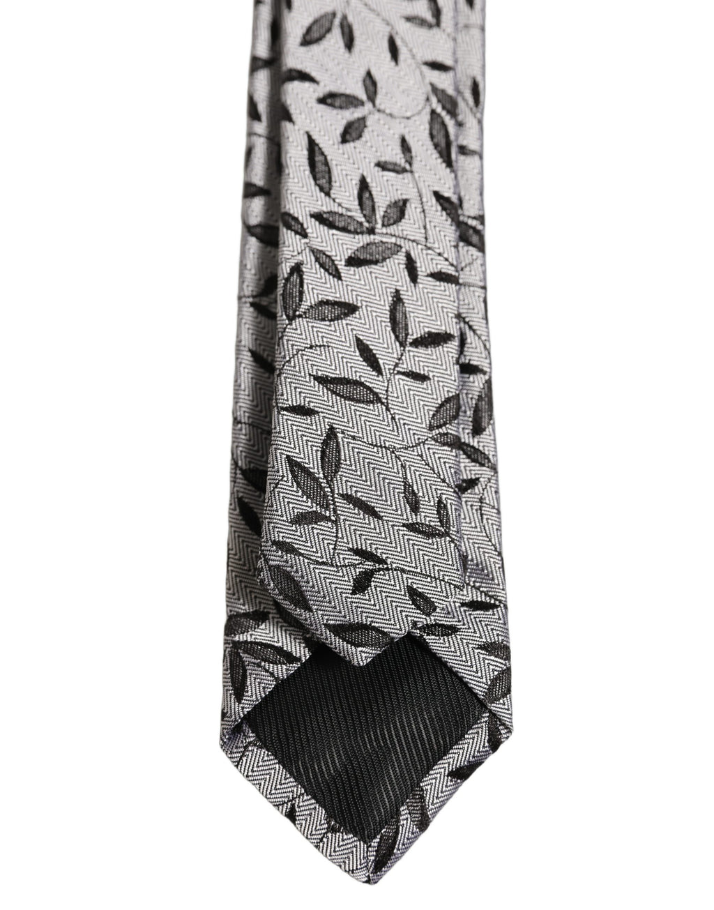 Dolce & Gabbana Herren Krawatte aus grauer Seide mit Blattmuster und verstellbarem Knoten