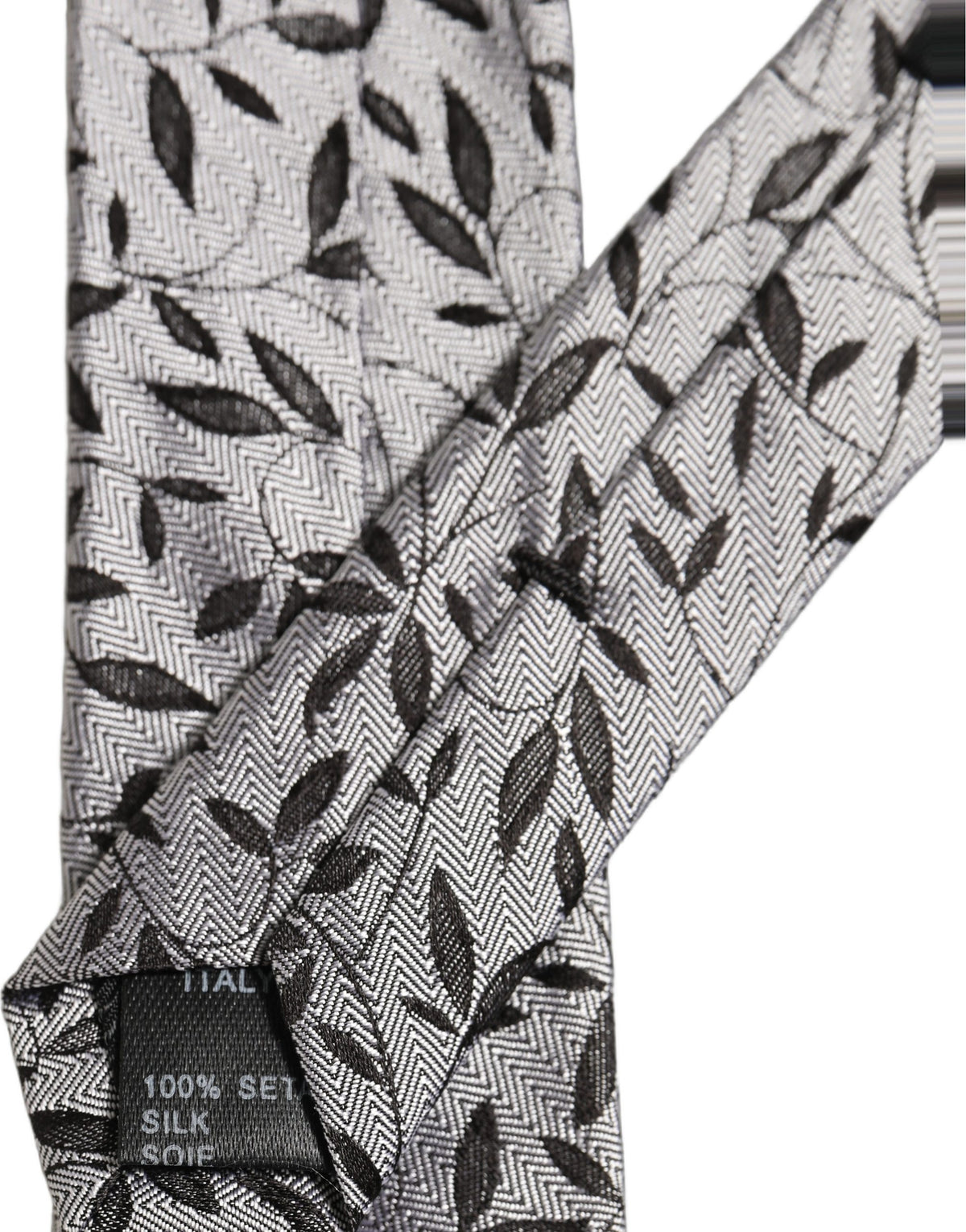 Dolce & Gabbana Herren Krawatte aus grauer Seide mit Blattmuster und verstellbarem Knoten