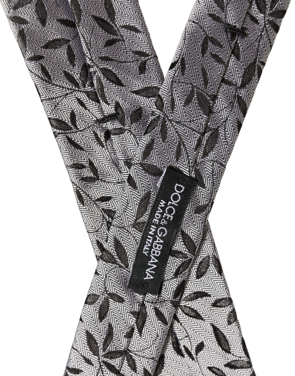 Dolce & Gabbana Herren Krawatte aus grauer Seide mit Blattmuster und verstellbarem Knoten