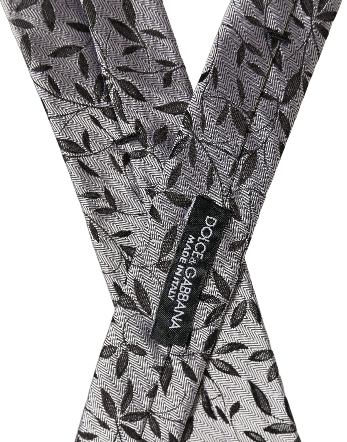 Dolce & Gabbana Herren Krawatte aus grauer Seide mit Blattmuster und verstellbarem Knoten