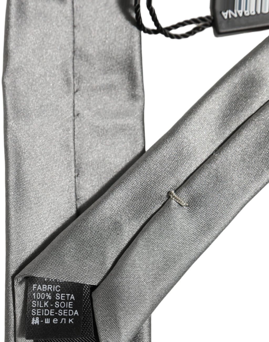Dolce & Gabbana Grau Satin 100% Seide Verstellbare Herren Krawatte zum Binden