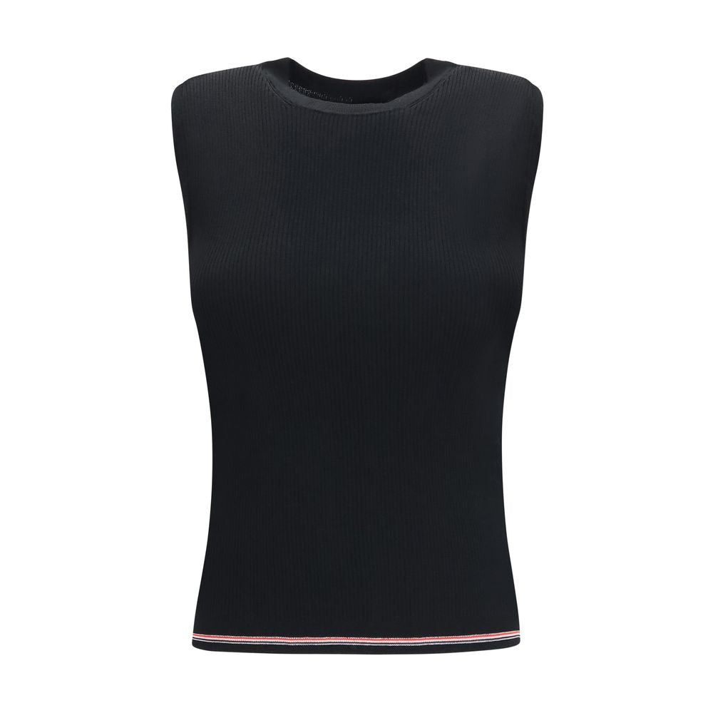 Thom Browne Schwarzes ärmelloses T-Shirt aus Wolle Oves Aries