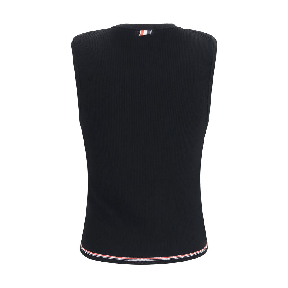 Thom Browne Schwarzes ärmelloses T-Shirt aus Wolle Oves Aries