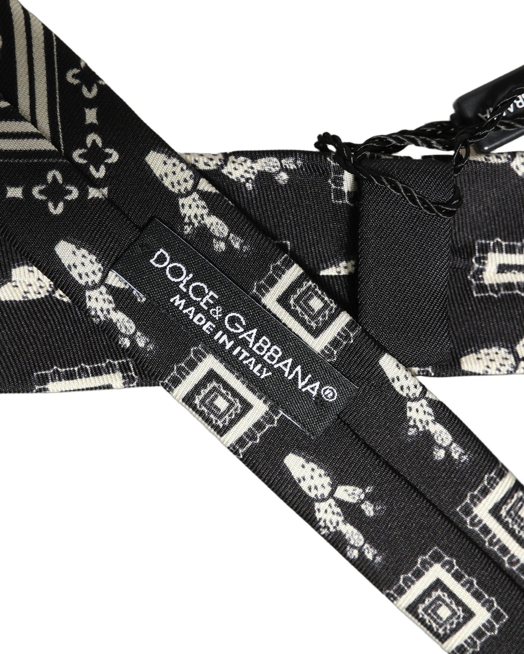 Dolce & Gabbana Black Patterned 100%Silk Adjustable Necktie Accessory Tie