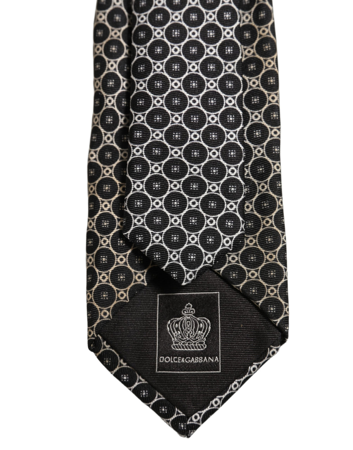 Dolce & Gabbana Schwarz Weiß Geometrisch Seide Verstellbar Krawatten-Accessoire Krawatte