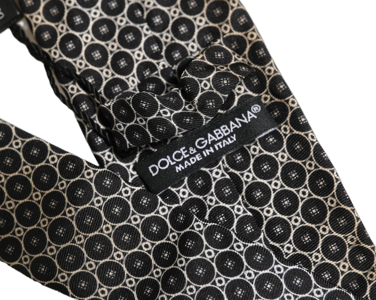 Dolce & Gabbana Schwarz Weiß Geometrisch Seide Verstellbar Krawatten-Accessoire Krawatte