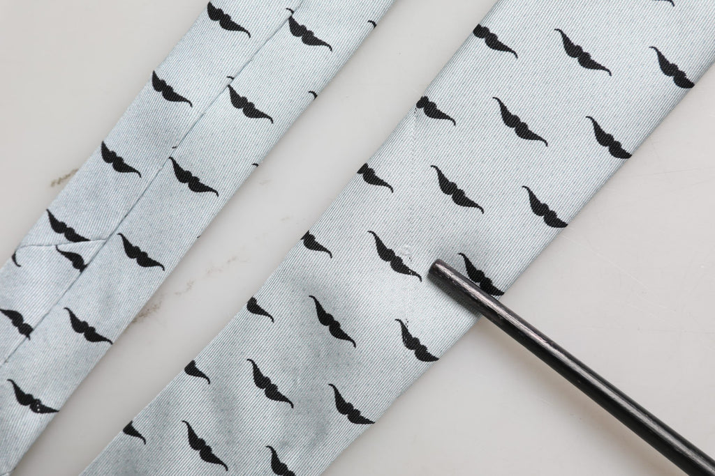 Dolce & Gabbana Light Gray Mustache Silk Adjustable Necktie Accessory