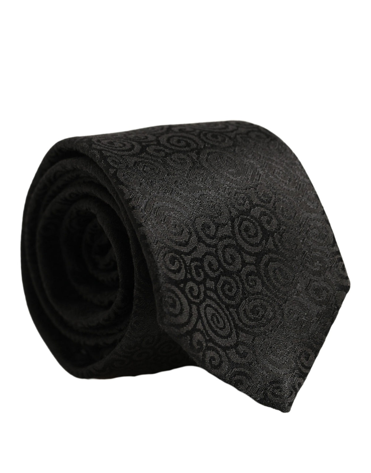 Dolce & Gabbana Schwarze Krawatte mit Wirbelmuster aus Seide und verstellbarem Halsriemen