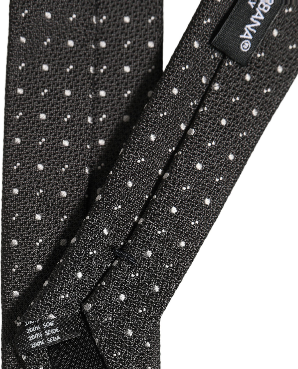 Dolce & Gabbana Dark Gray Polka Dot Silk Adjustable Necktie Accessory Tie