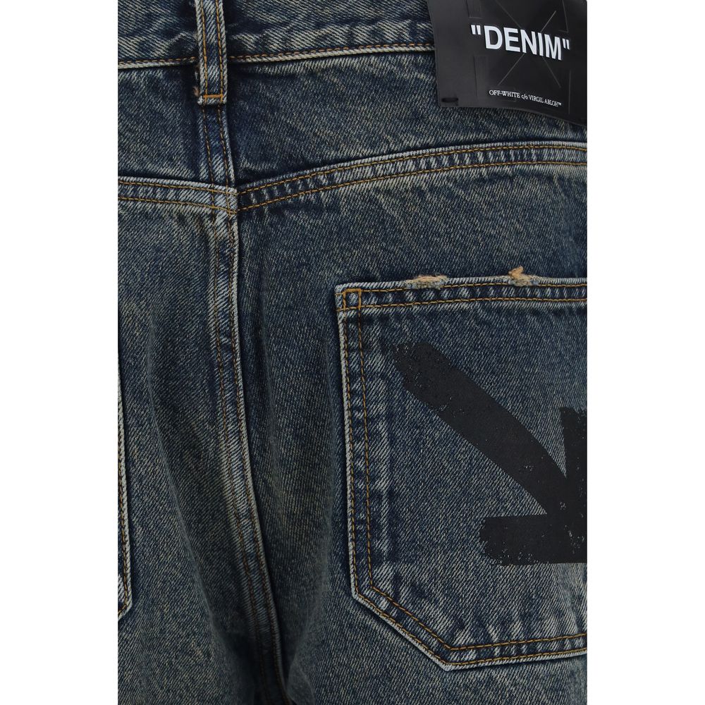 Off-White Blaue Baumwolljeans mit geradem Bein