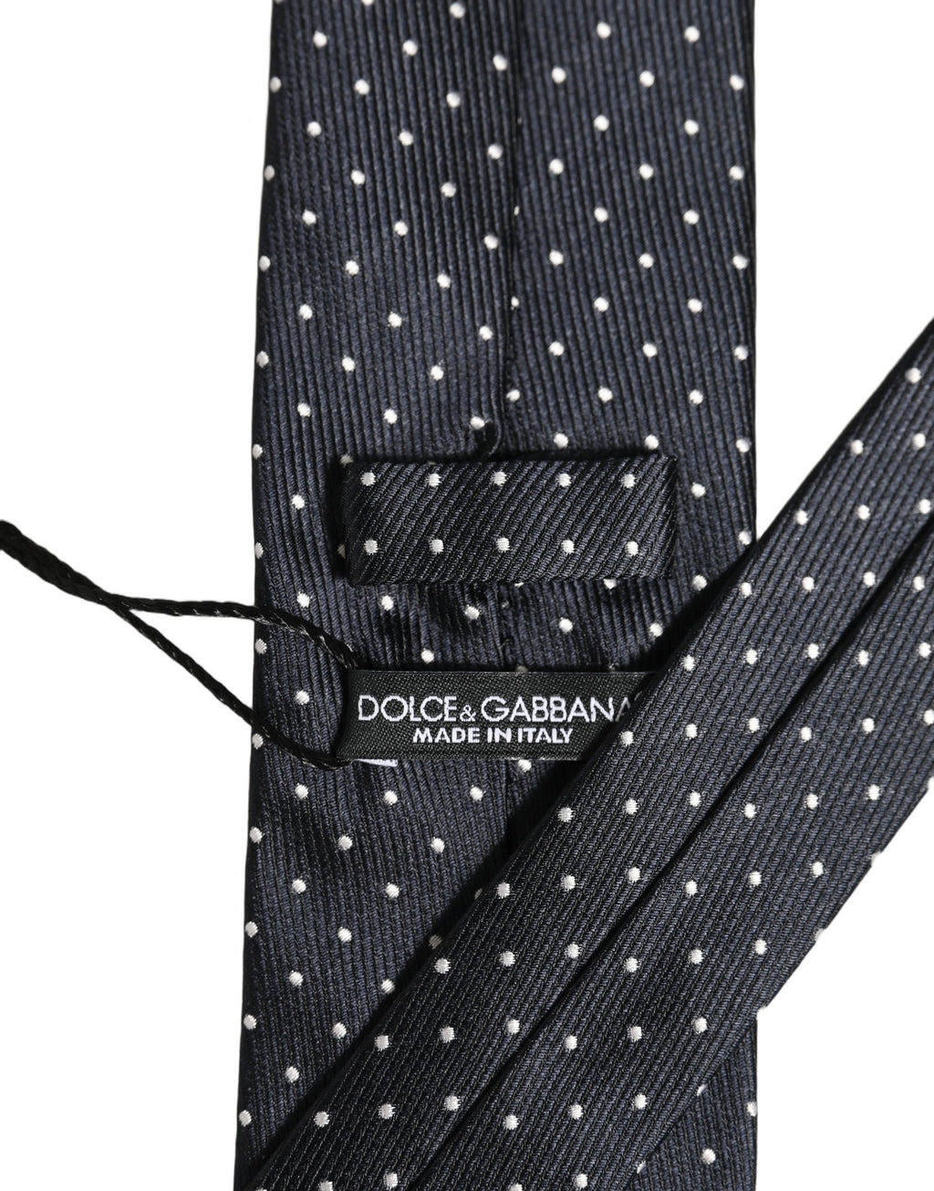 Dolce & Gabbana Dunkelblaues Seiden-Verstellbares Einstecktuch Accessoire mit Polka Dots