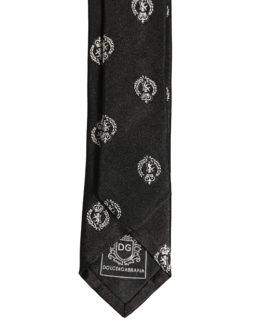 Dolce & Gabbana Black Crest Emblem Silk Adjustable Necktie Accessory Tie