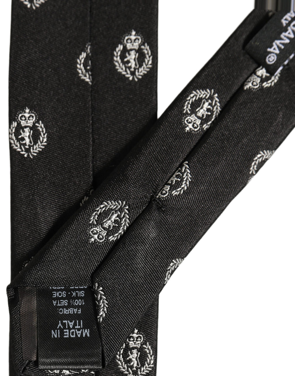 Dolce & Gabbana Black Crest Emblem Silk Adjustable Necktie Accessory Tie