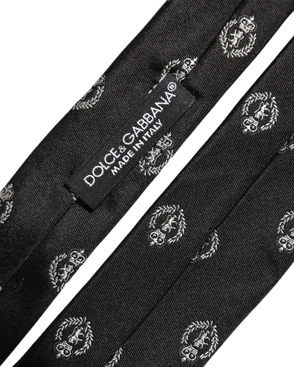 Dolce & Gabbana Black Crest Emblem Silk Adjustable Necktie Accessory Tie