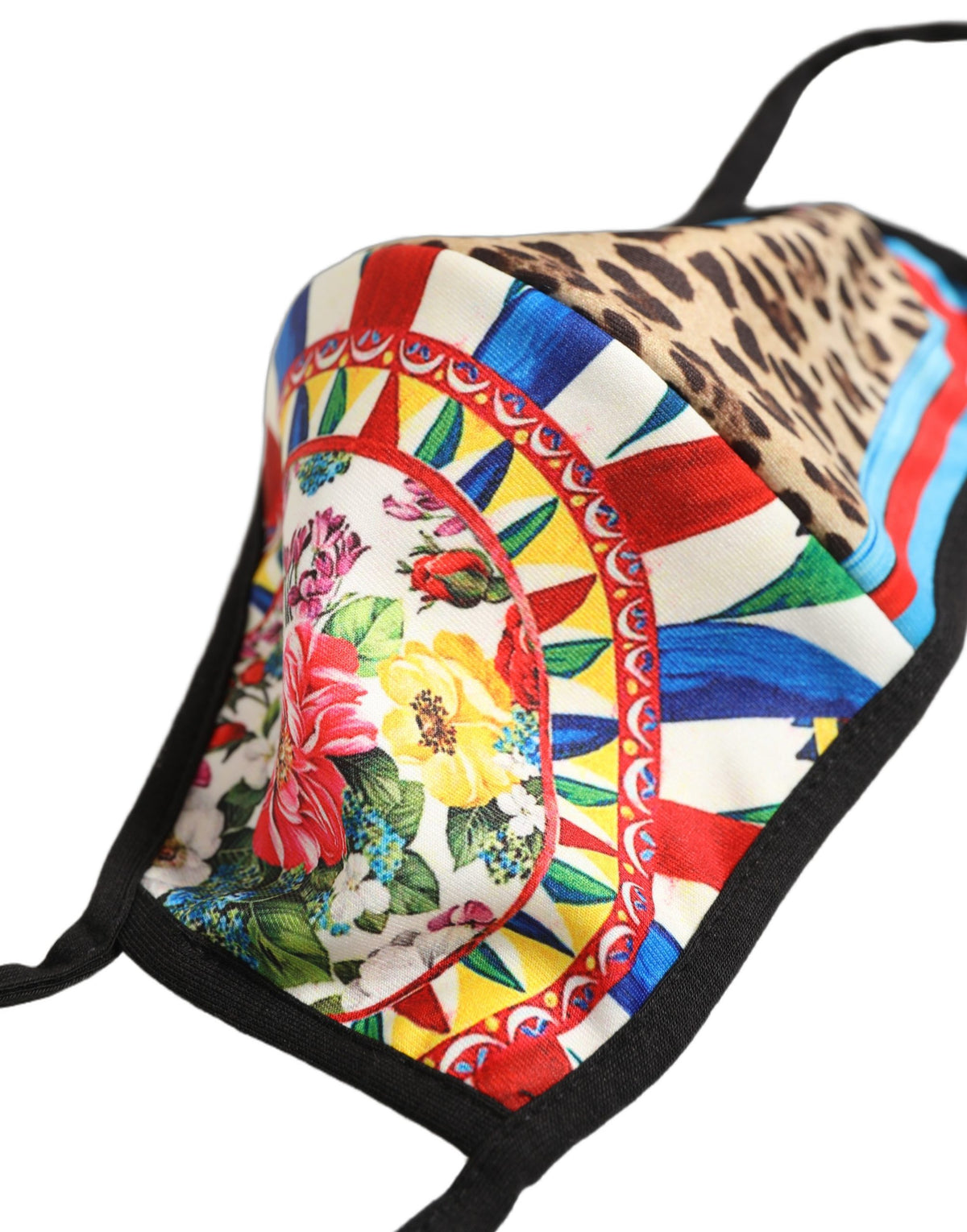 Dolce & Gabbana Mehrfarbige Gesichtsmaske mit Leopardenmuster und elastischen Ohrschlaufen