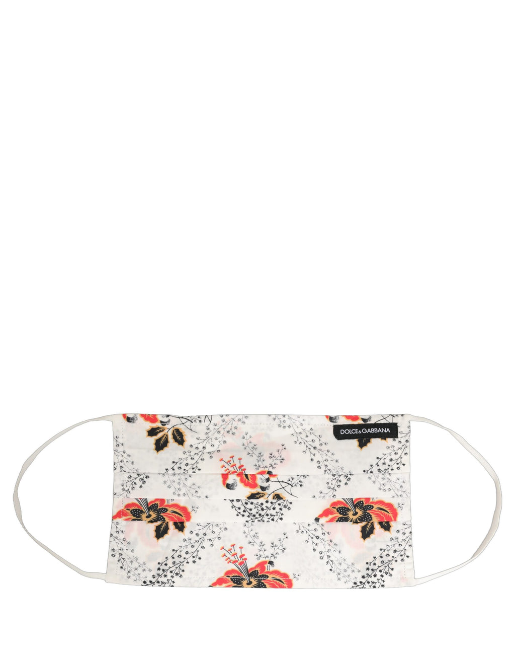 Dolce & Gabbana White Floral Cotton Pleated Elastic Ear Strap Face Mask