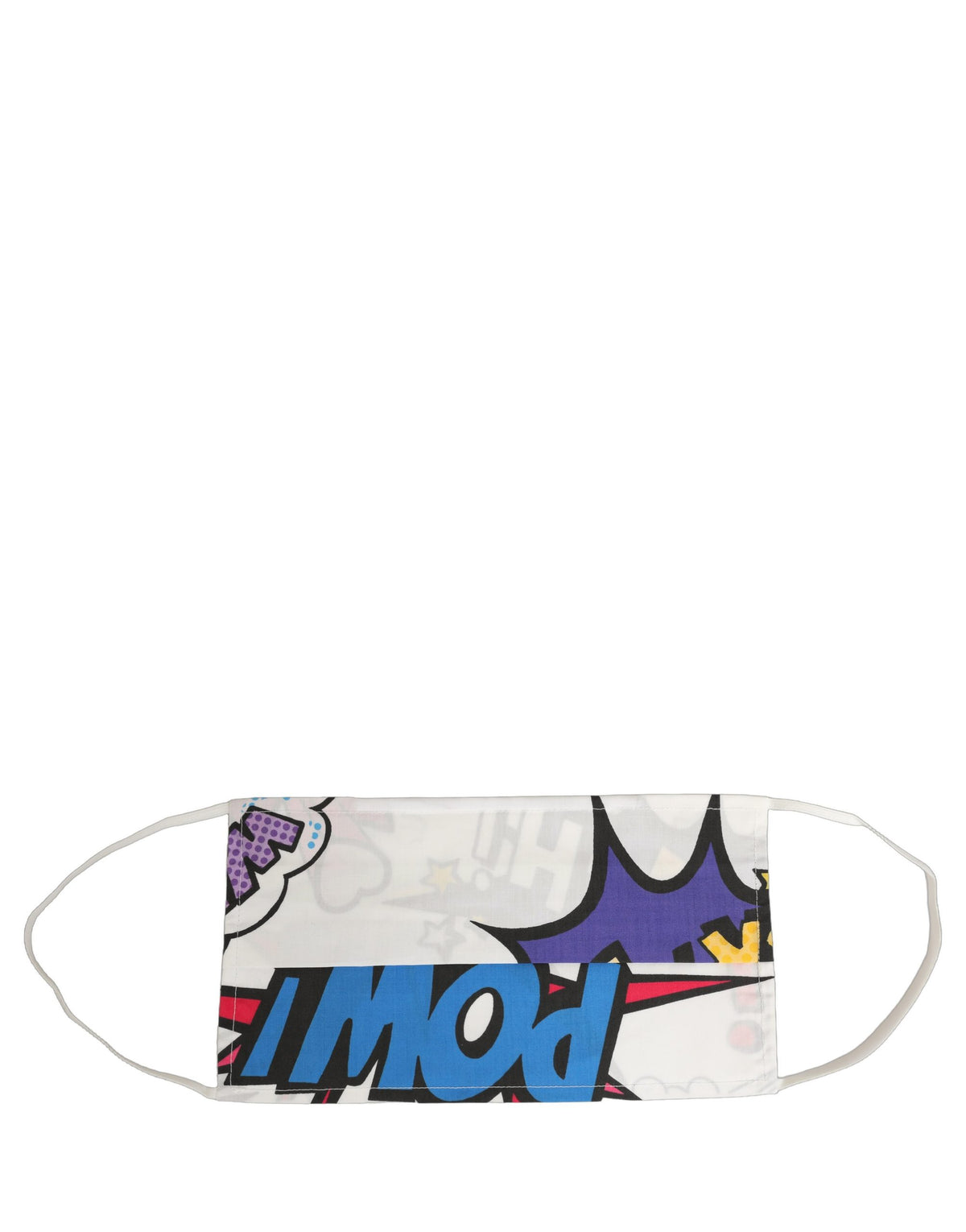 Dolce & Gabbana Weiße Gesichtsmaske mit Comic-Print, plissiert und mit elastischem Ohrband
