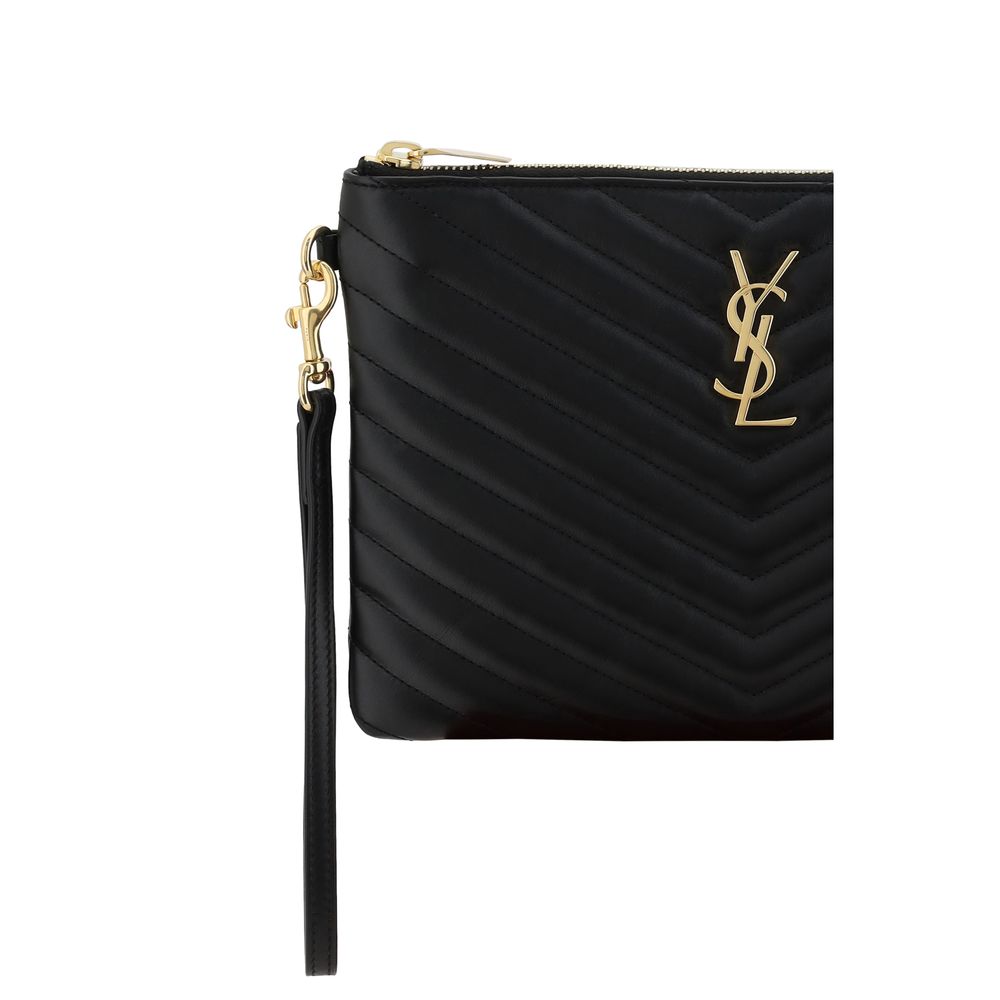 Saint Laurent Schwarze Kalbsleder Bos Taurus Clutch-Tasche