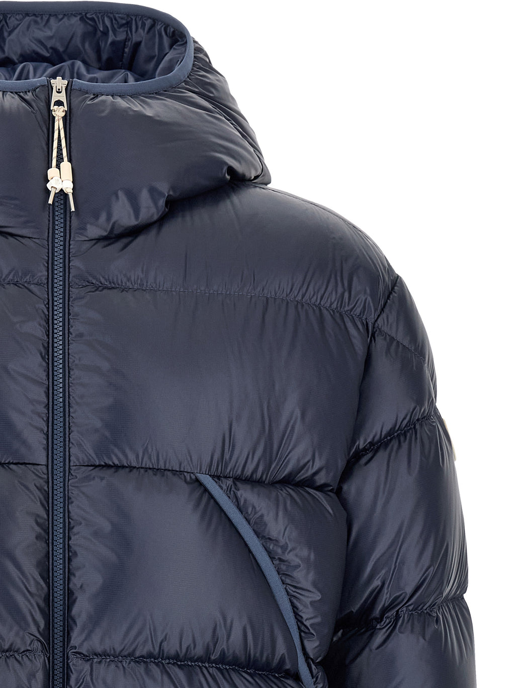 Moncler Blaue Polyamid-Jacke in voller Länge