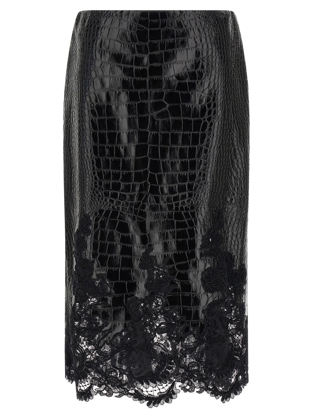 Ermanno Scervino Black Calfskin Midi Skirt
