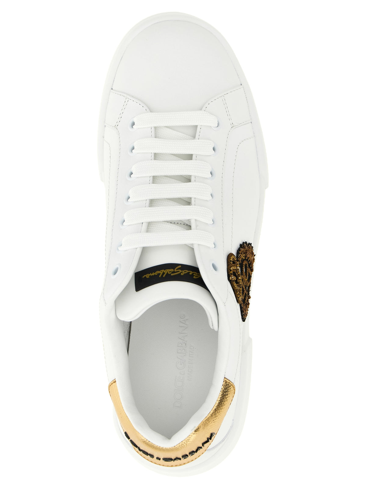 Dolce & Gabbana Goldene Kalbsleder Low Top Sneakers