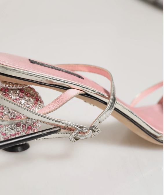 Dolce & Gabbana Rosa Verzierte Leder-Sandalen mit Kugelabsatz