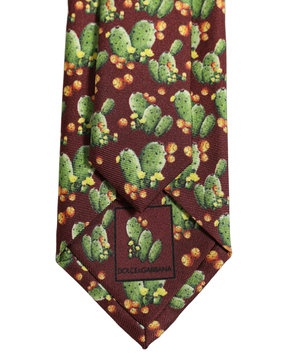 Dolce & Gabbana Maroon Silk Cactus Floral Adjustable Tied Men Necktie Tie
