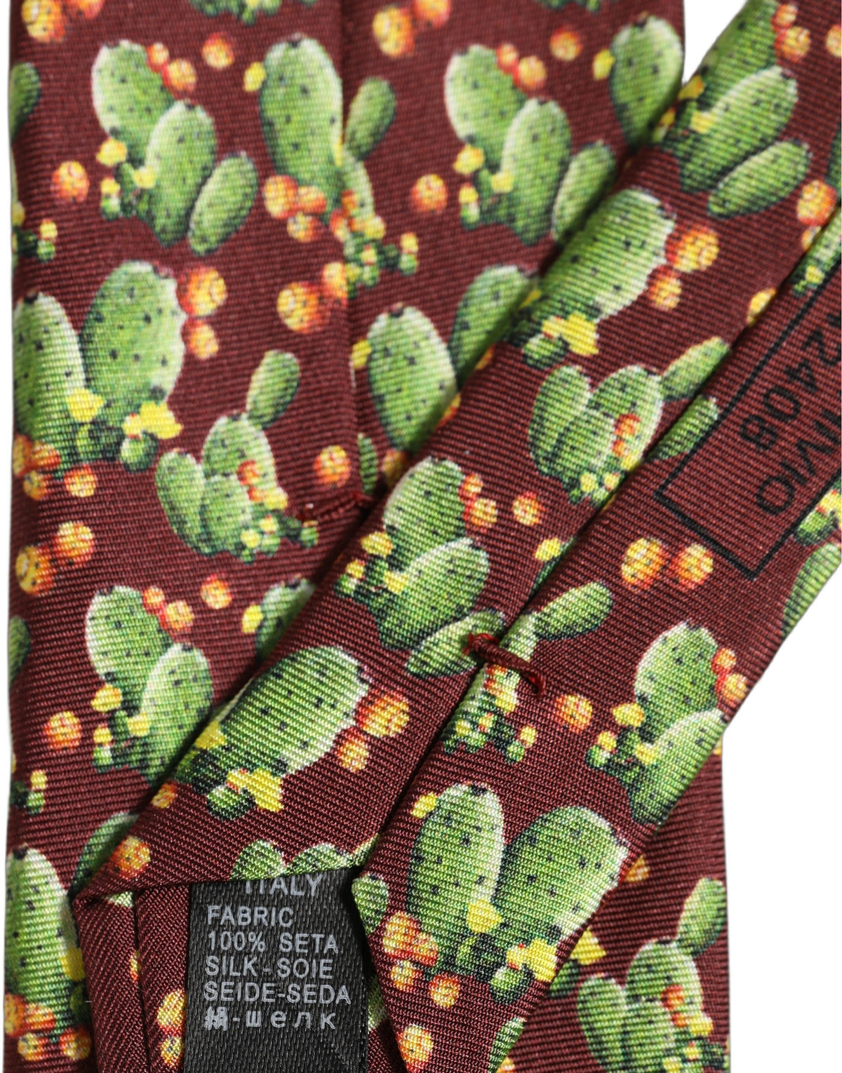 Dolce & Gabbana Maroon Silk Cactus Floral Adjustable Tied Men Necktie Tie