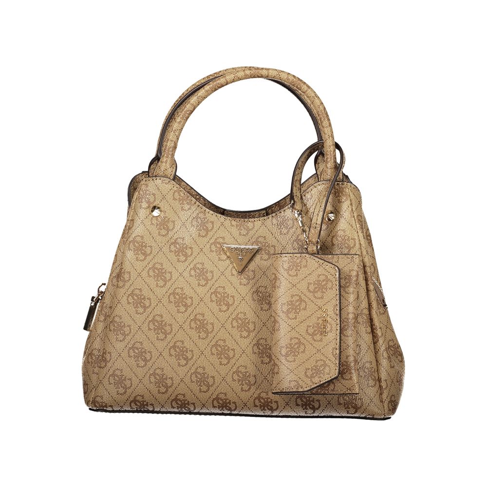 Guess Jeans Damenhandtasche aus beigem Polyurethan mit abnehmbarem Riemen und Fächern
