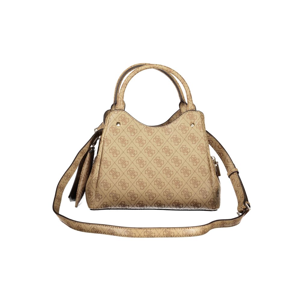 Guess Jeans Damenhandtasche aus beigem Polyurethan mit abnehmbarem Riemen und Fächern