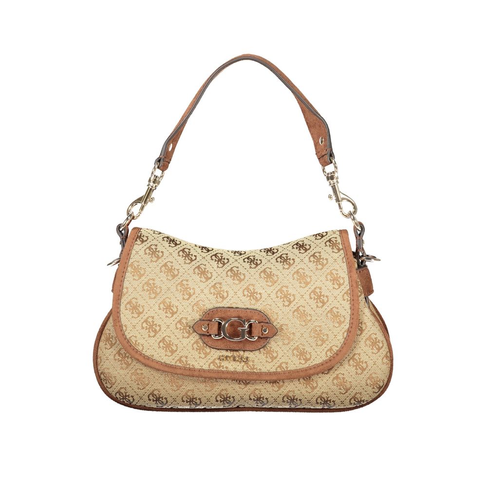 Guess Jeans Damenhandtasche aus beigem Polyester mit verstellbarem Schulterriemen