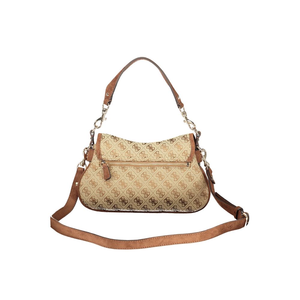 Guess Jeans Damenhandtasche aus beigem Polyester mit verstellbarem Schulterriemen