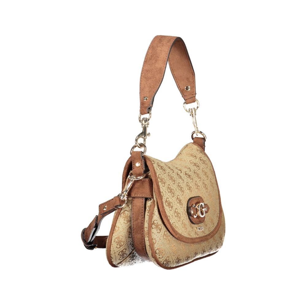 Guess Jeans Damenhandtasche aus beigem Polyester mit verstellbarem Schulterriemen