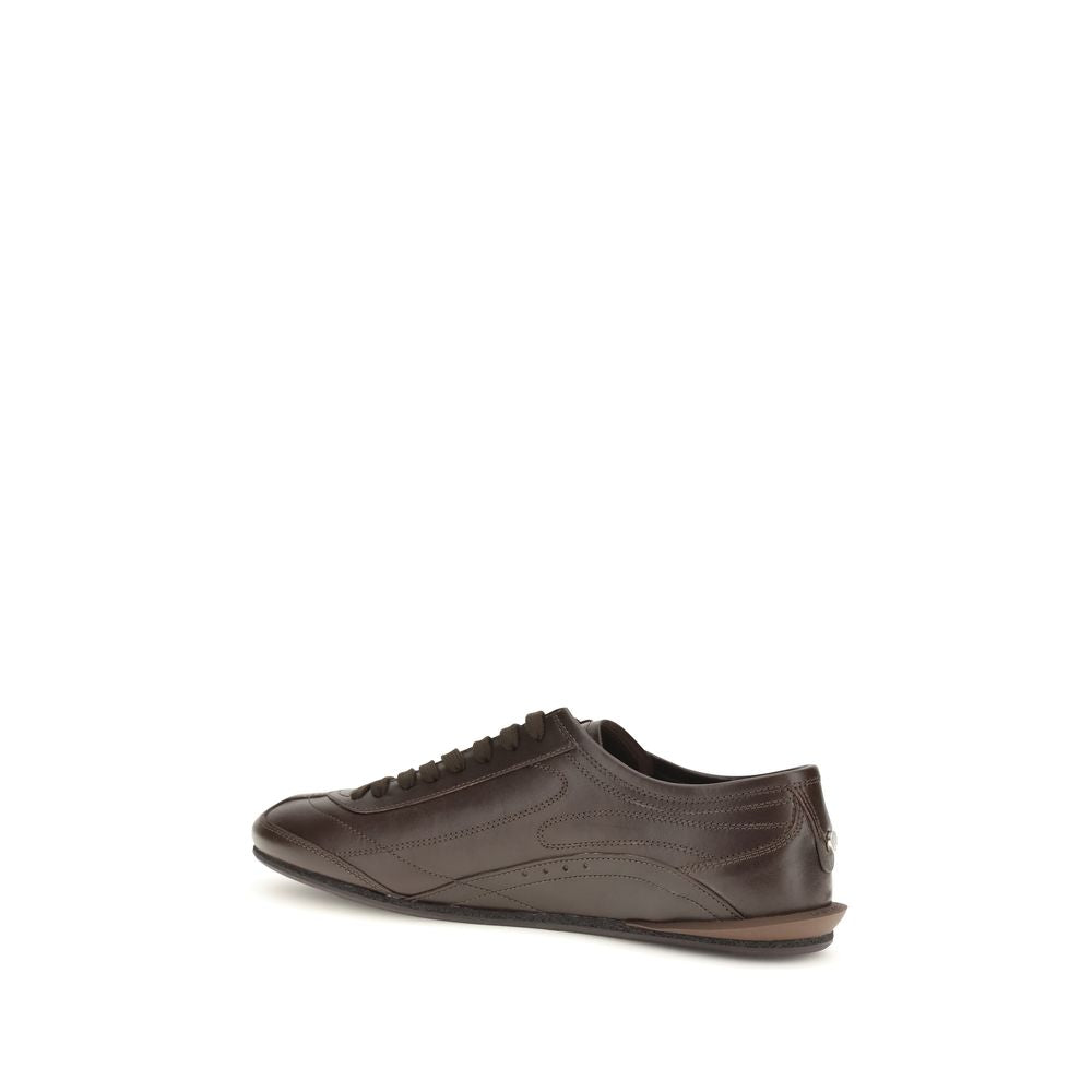 Dolce & Gabbana Brown Calf Leather Bos Taurus Low Top Sneakers