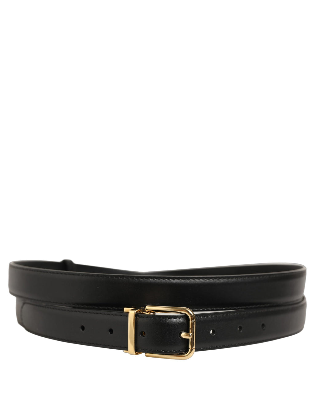 Dolce & Gabbana Black Leather Double Wrap Metal Buckle Belt