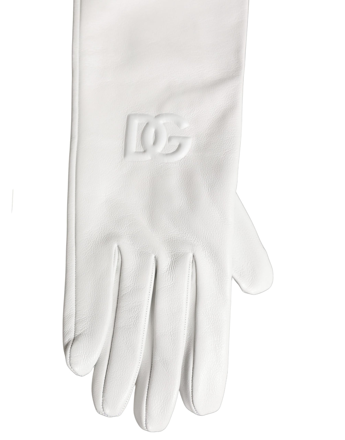 Dolce & Gabbana White Genuine Leather Embossed DG Logo Gloves